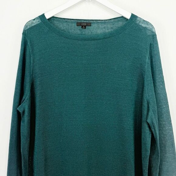 J. Crew Green 100% Linen Slouchy Crew Neck Tunic Sweater - Picture 5 of 16